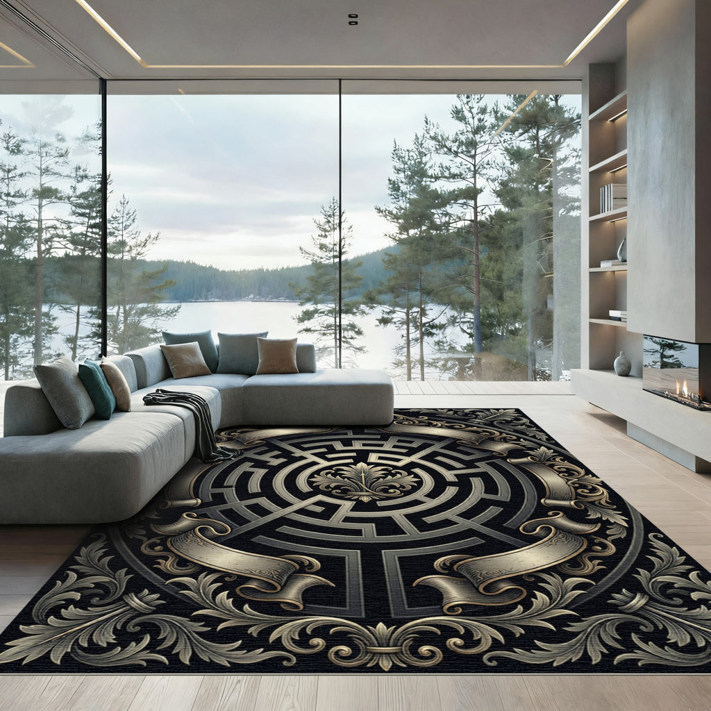 Antique Gold Maze Scrollwork Rug