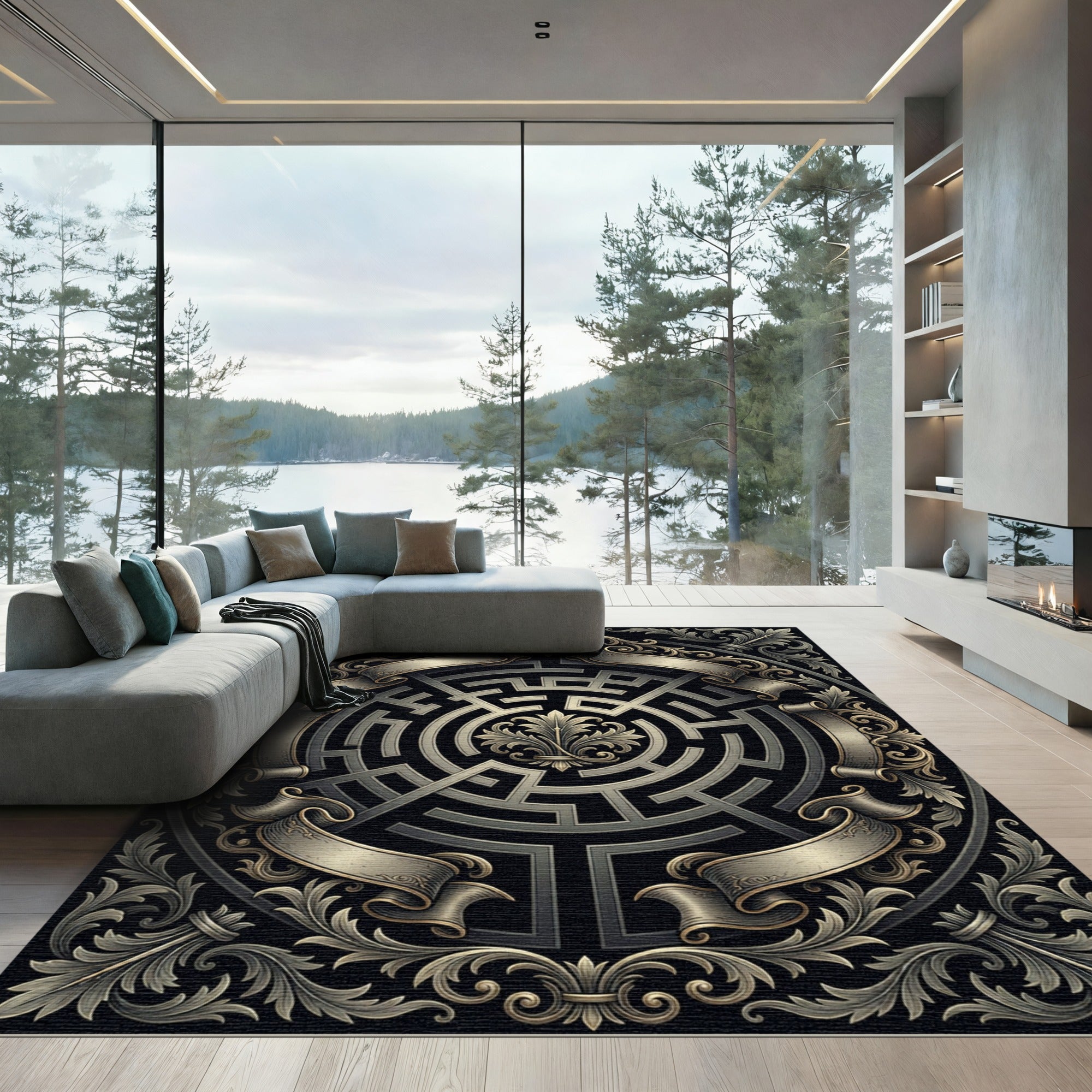 Antique Gold Maze Scrollwork Rug