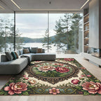 Vintage Pink Peony Medallion Floral Rug