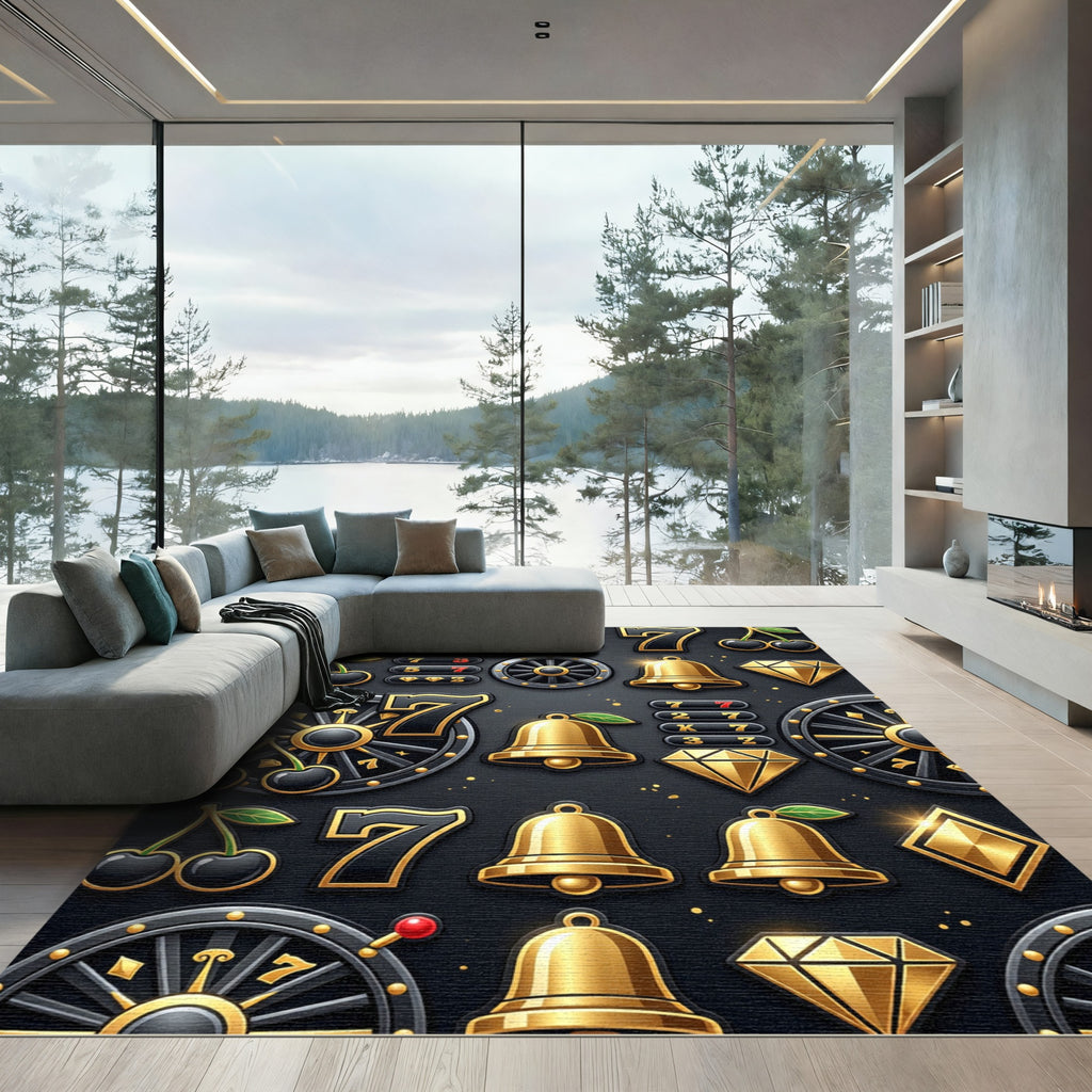 Golden Casino Symbol Black Matte Rug