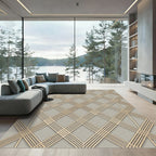 Sophisticated Golden Geometric Lattice Gray Rug