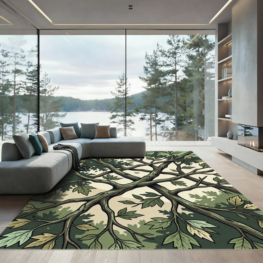 Lush Green Canopy Forest Branches Rug