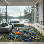 Vibrant Koi Pond and Dragonfly Scene Rug