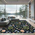 Peach and Blue Floral Botanical Print Rug