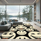 Retro Black and Cream Smiling Faces Rug