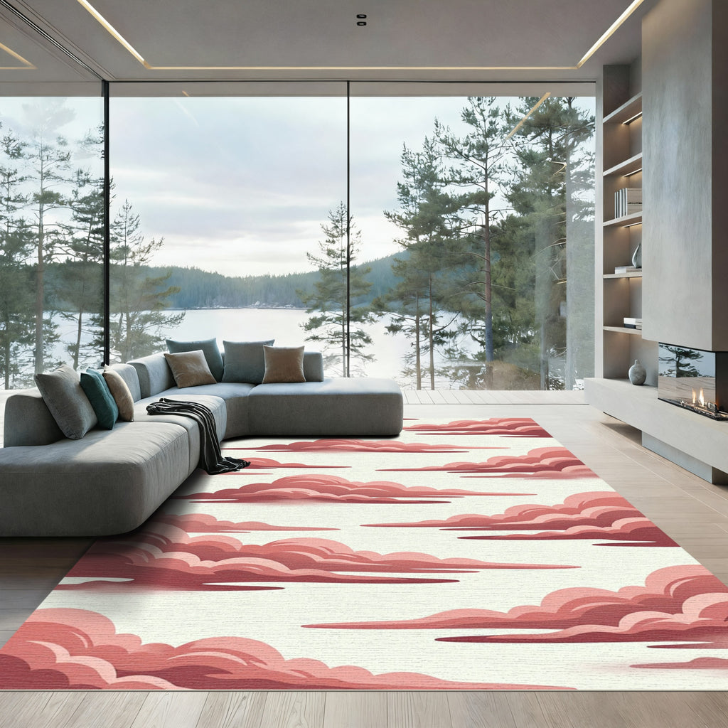 Dreamy Pink Cloudy Sky Illustration Rug