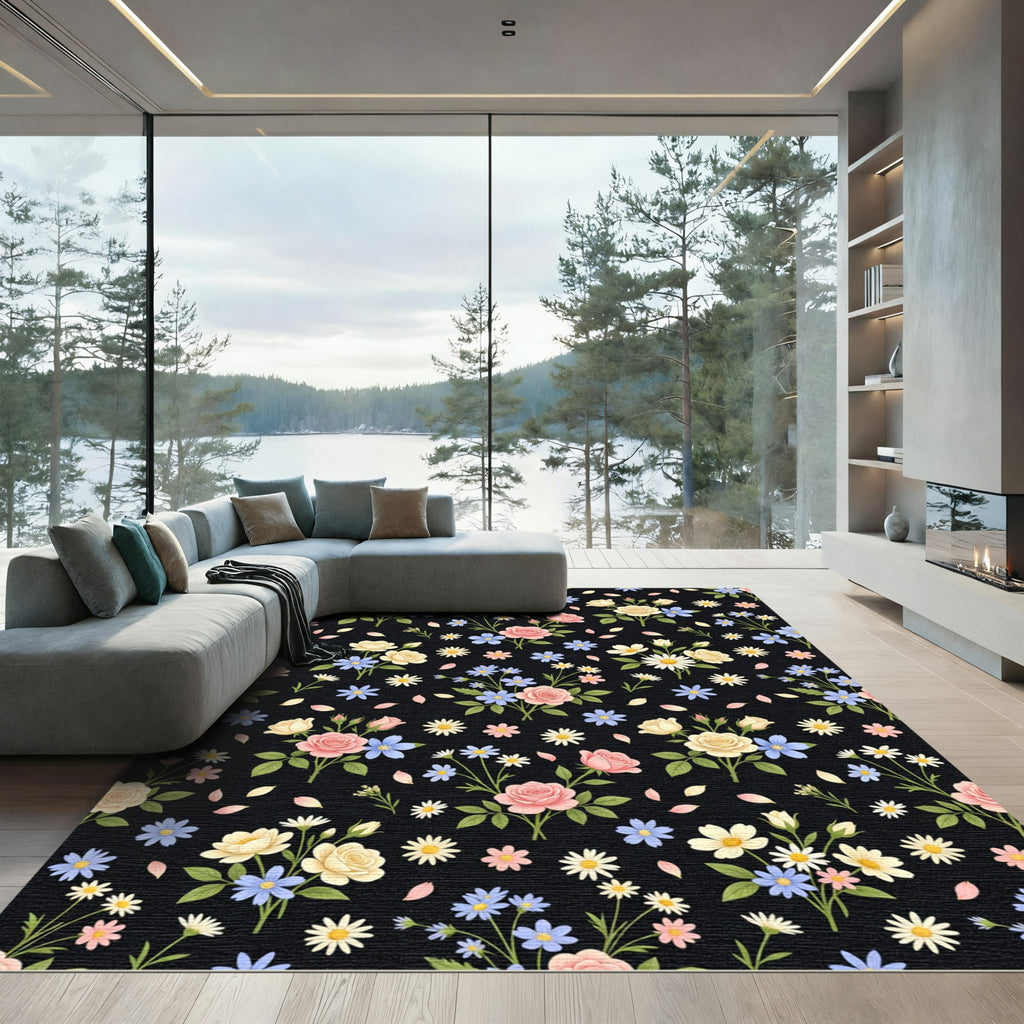 Pink Yellow Blue Floral Bouquet Rug