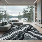 Monochrome Abstract Flowing River Rock Rug
