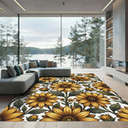 Golden Sunflower Botanical Meadow Illustration Rug