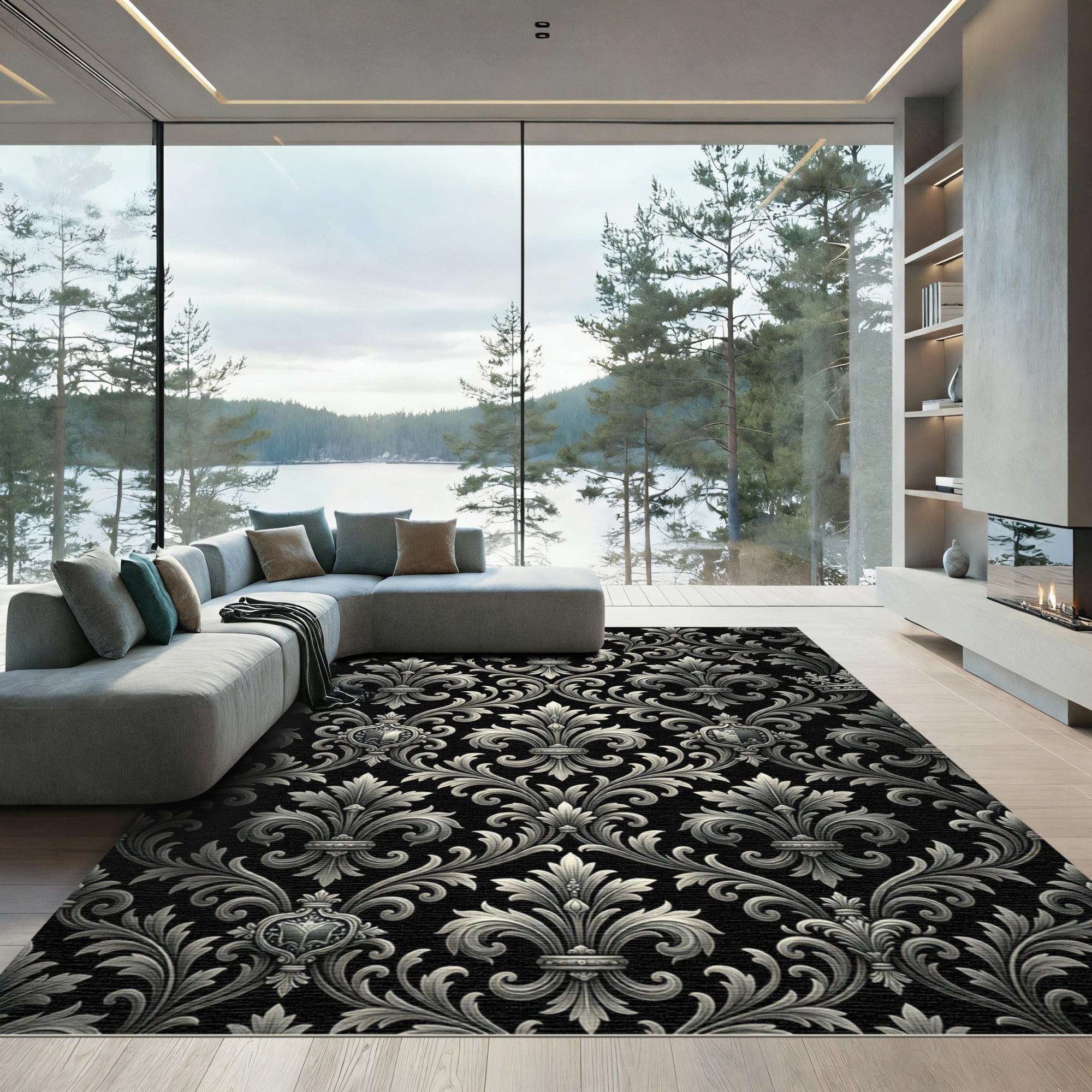 Ornate Silver Fleur-de-lis Crown Rug