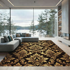 Elegant Gold Damask Foliage Wallpaper Rug