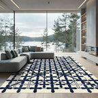 Navy and Cream Geometric Cross Grid Rug