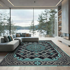 Turquoise Mandala Lattice Frame Rug
