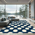 Geometric Navy and Cream Octagon Tiling Rug