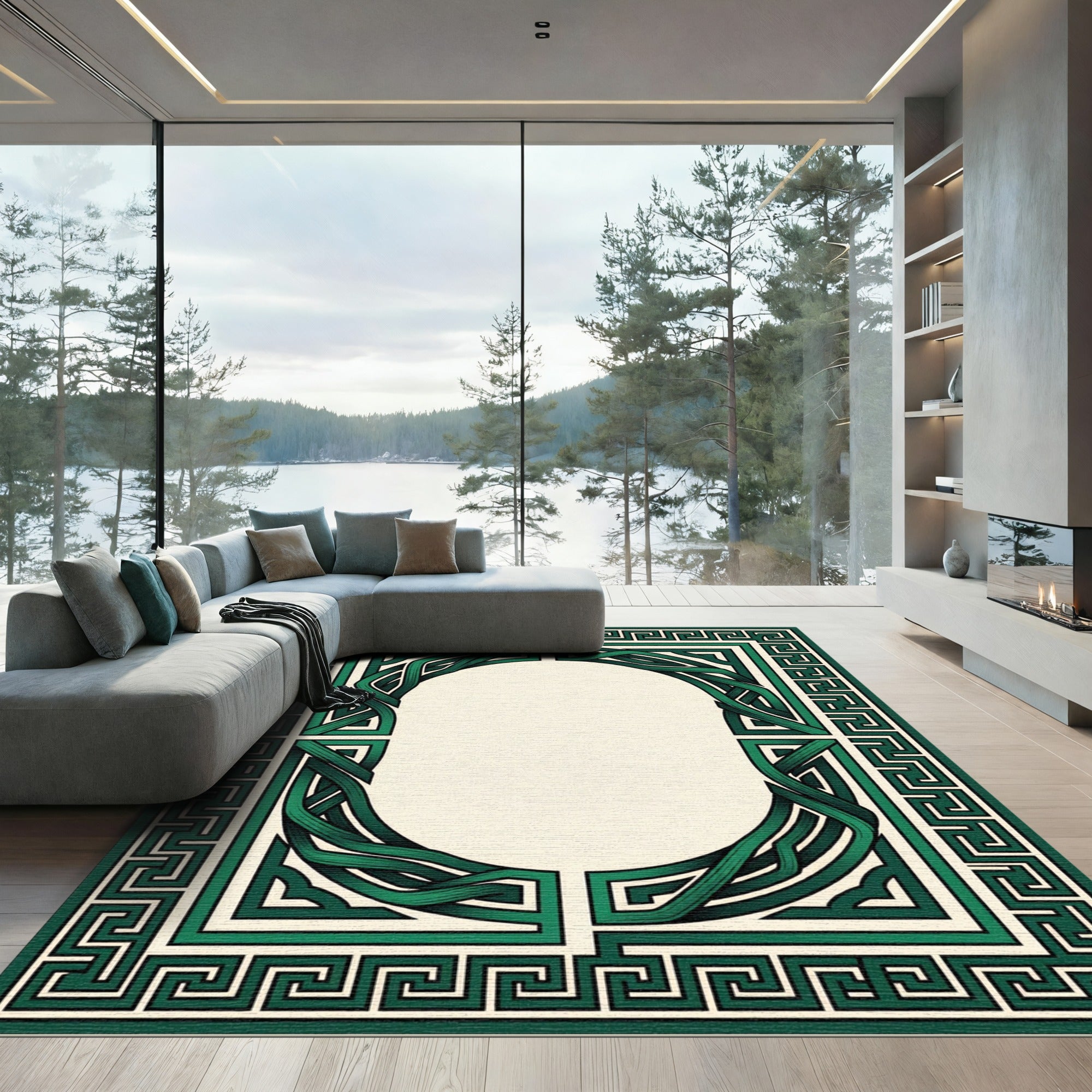 Emerald Green Celtic Knot Border Rug