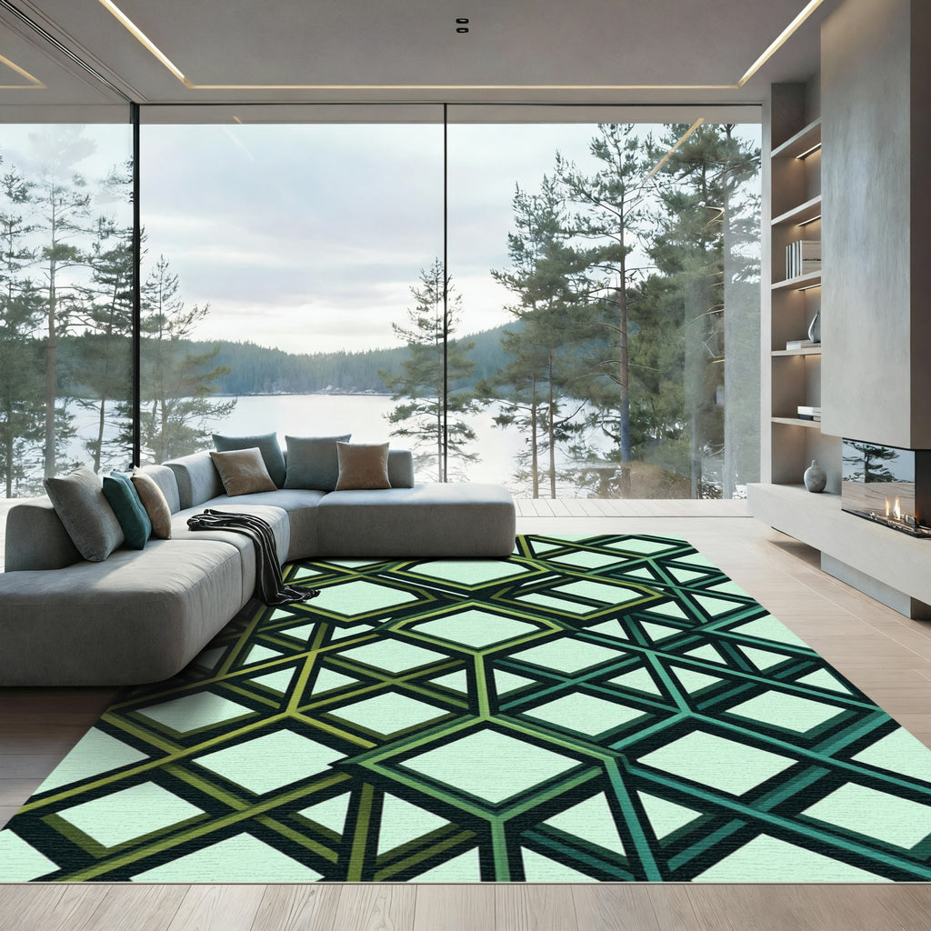 Geometric Isometric Teal Green Cube Art Rug