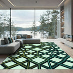 Geometric Isometric Teal Green Cube Art Rug