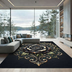Black Rose Ornate Scroll Heart Rug