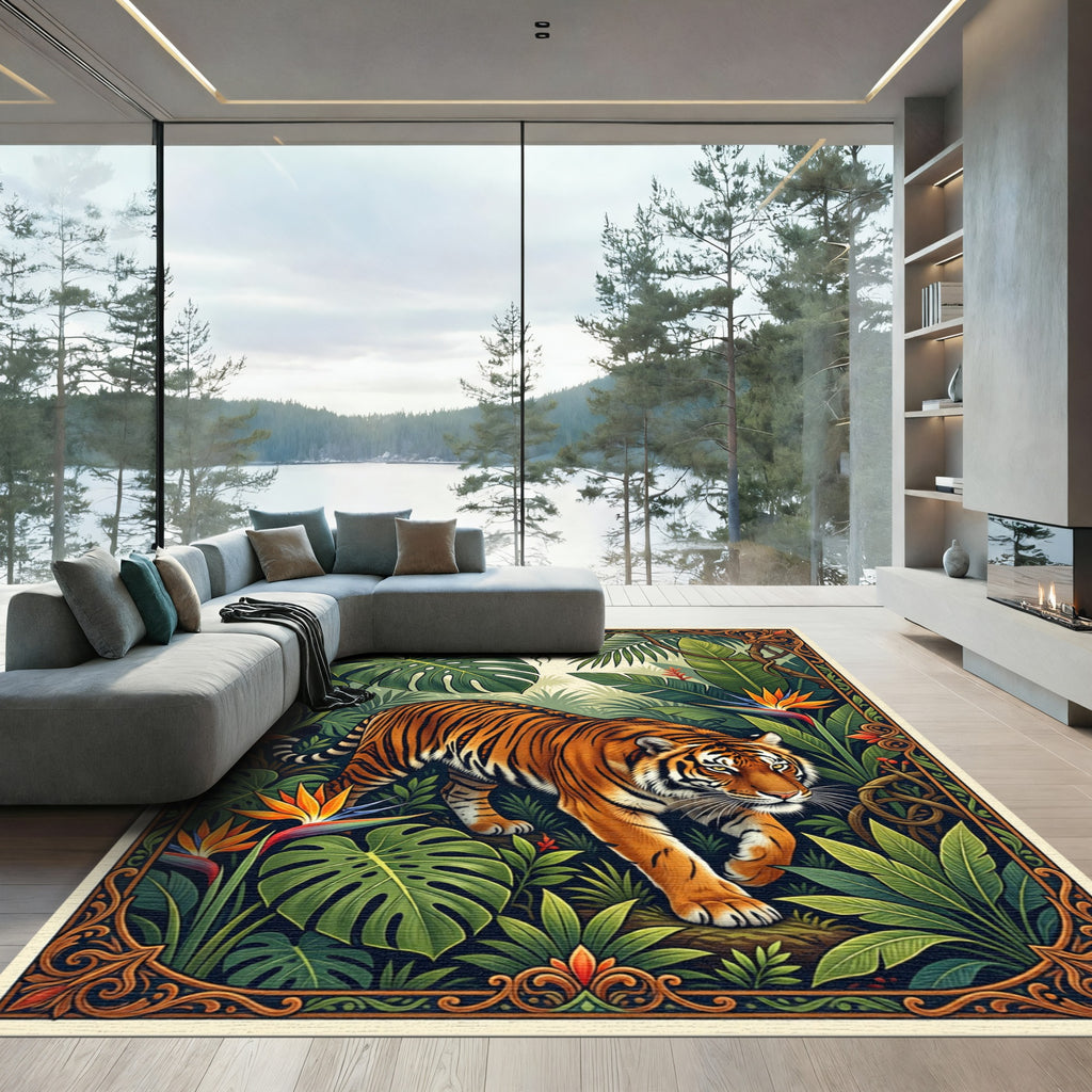 Lush Tropical Tiger Jungle Foliage Rug