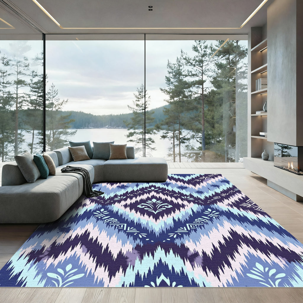 Ikat Blue Lily Chevron Medallion Rug