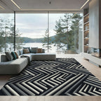 Monochrome Geometric Chevron Zigzag Art Rug