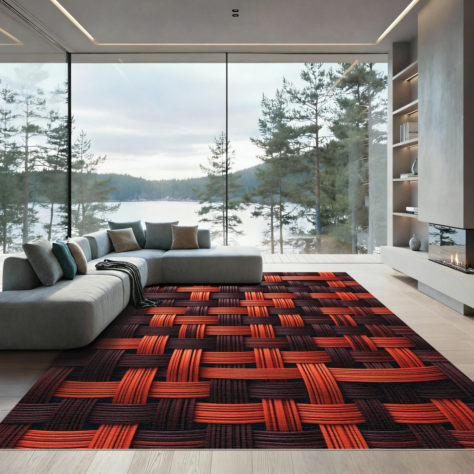 Woven Orange Brown Textile Texture Rug