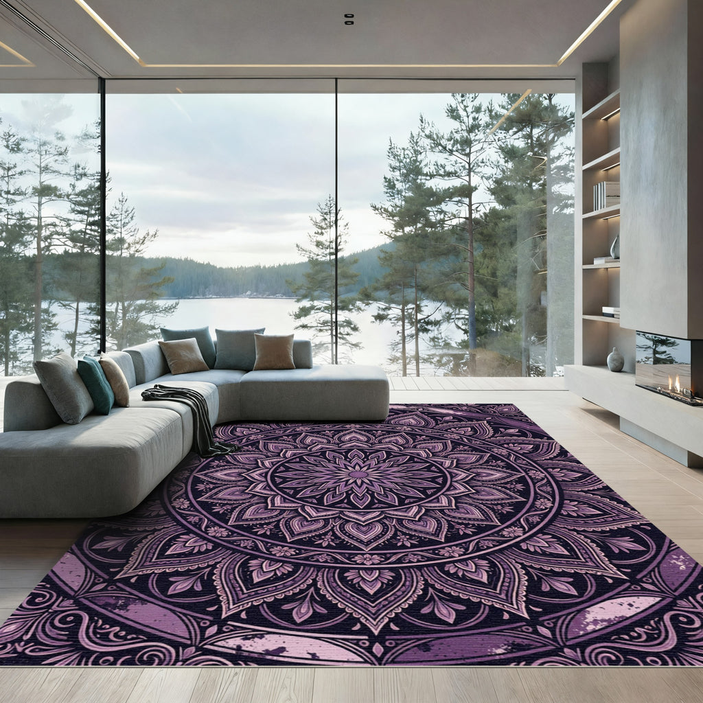 Ornate Deep Purple Floral Mandala Rug