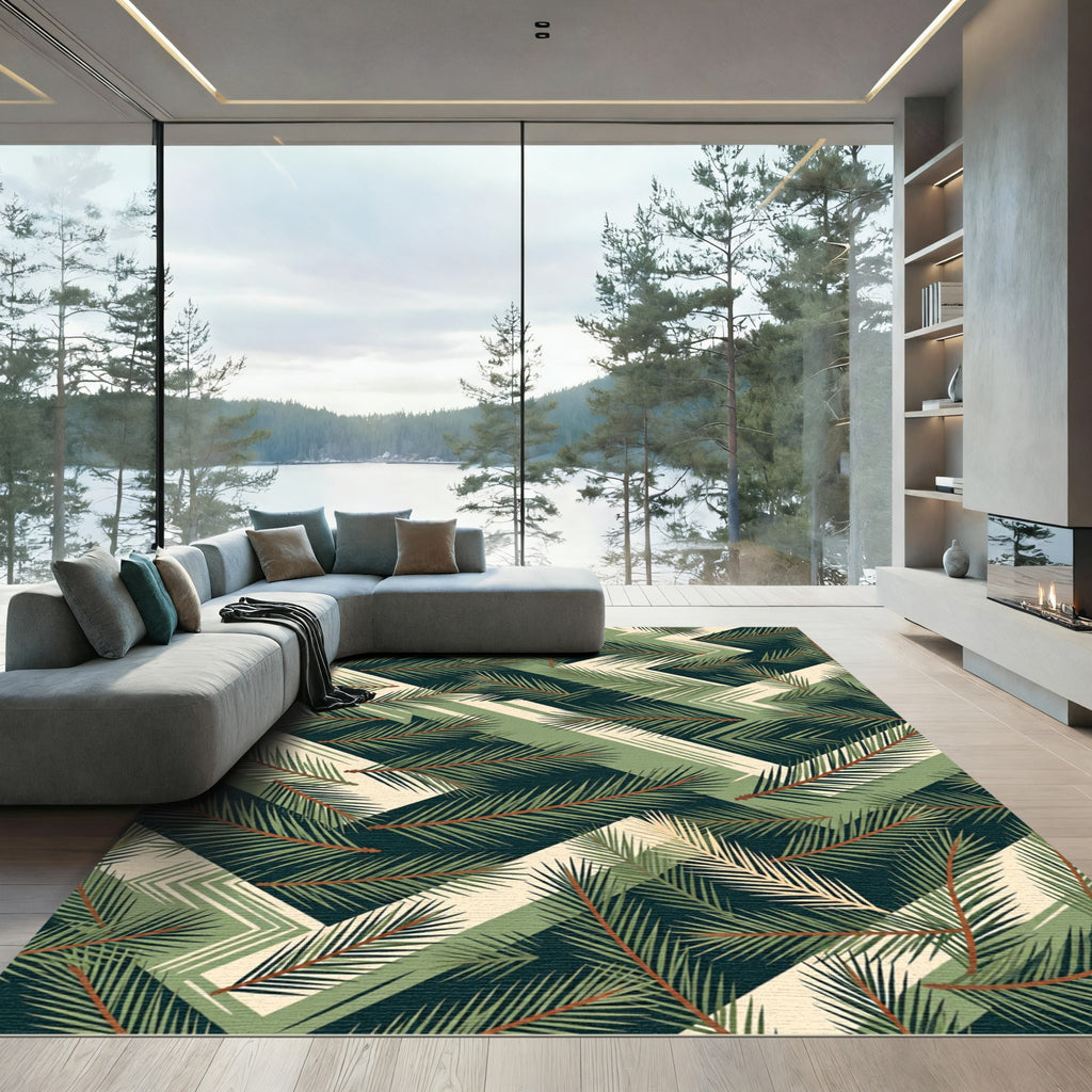 Green Pine Needle Geometric Chevron Rug