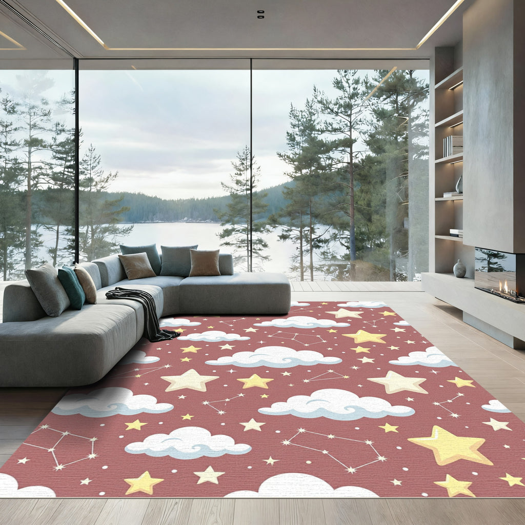 Whimsical Dusty Rose Constellation Starry Sky Rug