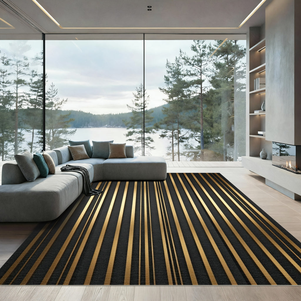 Dark Gold Vertical Stripe Rug