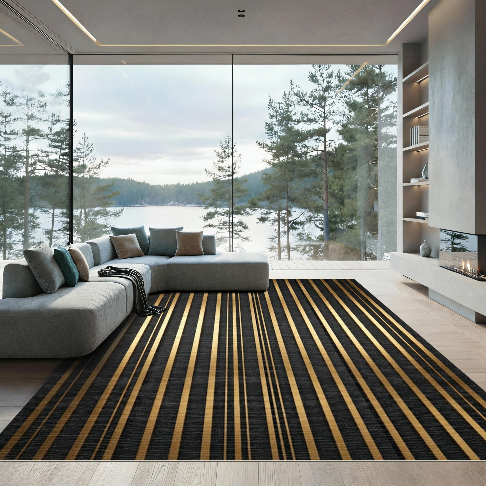 Dark Gold Vertical Stripe Rug