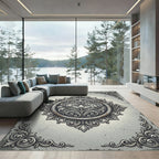 Elegant Silver Ornate Filigree Medallion Rug
