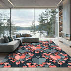 Coral and Slate Layered Heart Mosaic Rug
