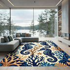 Navy Seahorse and Coral Reef Illustration Rug