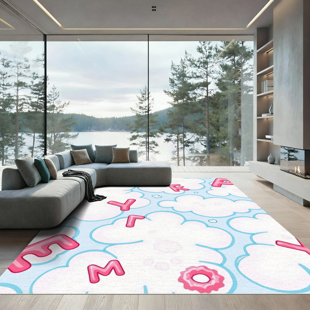 Pink Alphabet Clouds Whimsical Sky Rug