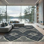Sophisticated Charcoal Cream Geometric Lattice Rug
