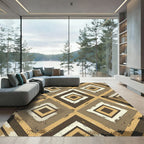 Distressed Earthy Brown Geometric Diamond Rug