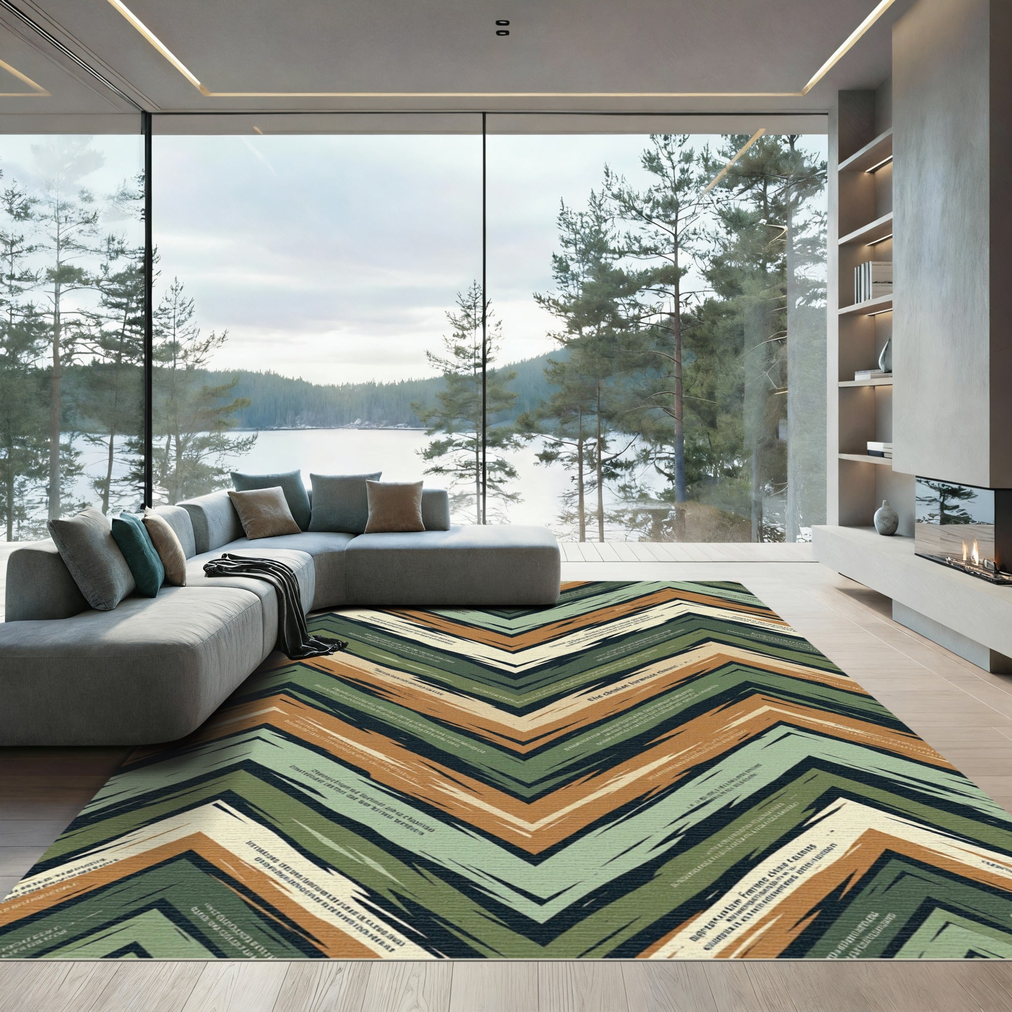 Earth Tones Zigzag Geometric Stripes Rug