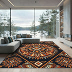 Tribal Burnt Orange Geometric Sun Medallion Rug