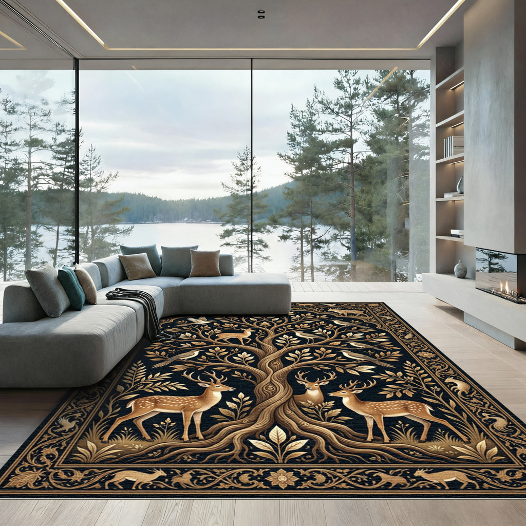 Golden Tree of Life Deer Birds Rug