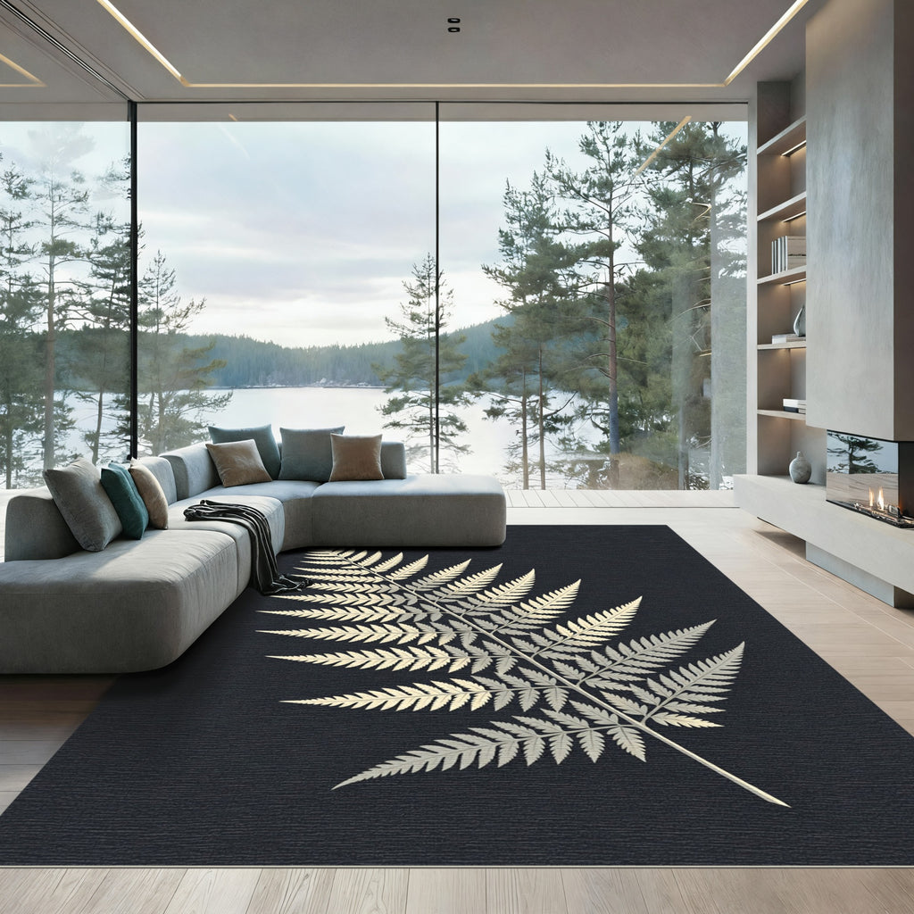 Elegant Gold Fern Leaf Illustration Rug