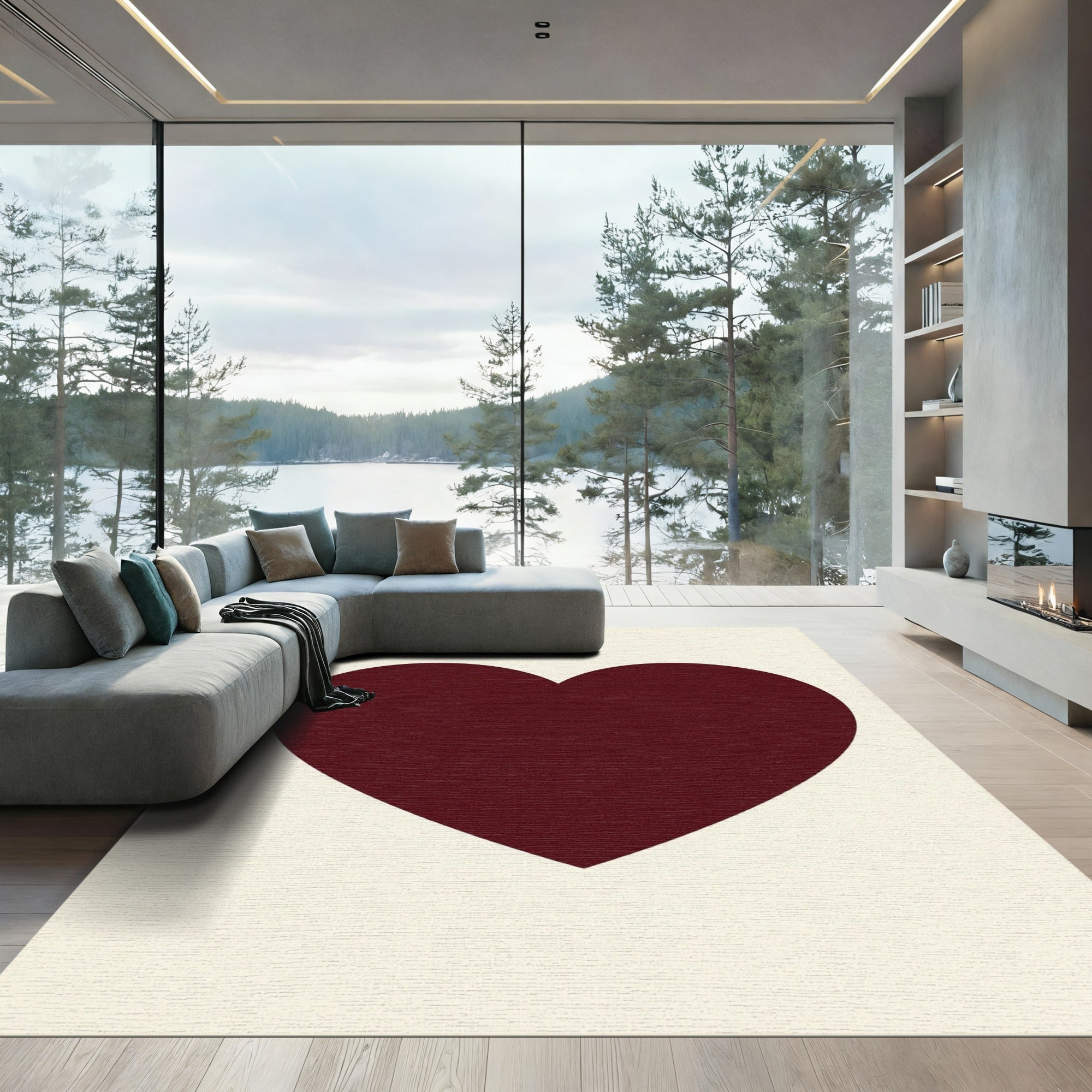 Minimalist Deep Burgundy Heart Shape Rug