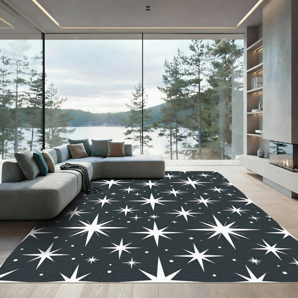 White Twinkling Stars Night Sky Rug