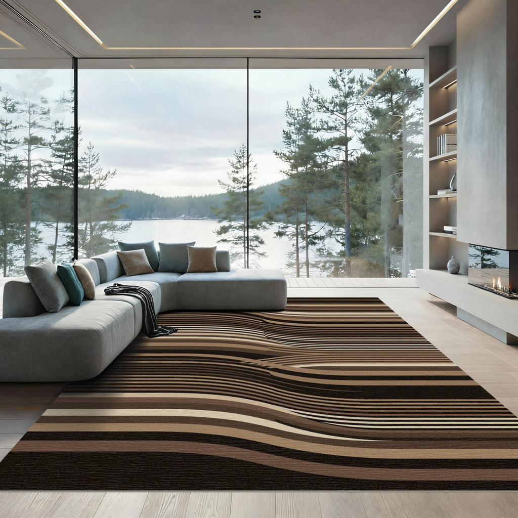 Brown Wavy Stripe Landscape Rug