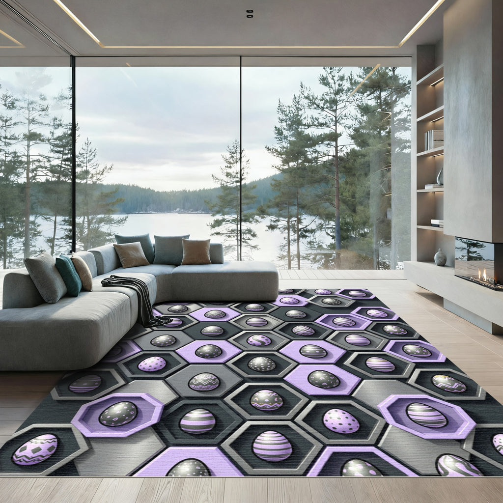 Modern Lavender Hexagonal Geometric Easter Egg Rug