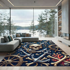 Dark Nautical Skull Anchor Ship Wheel Rug