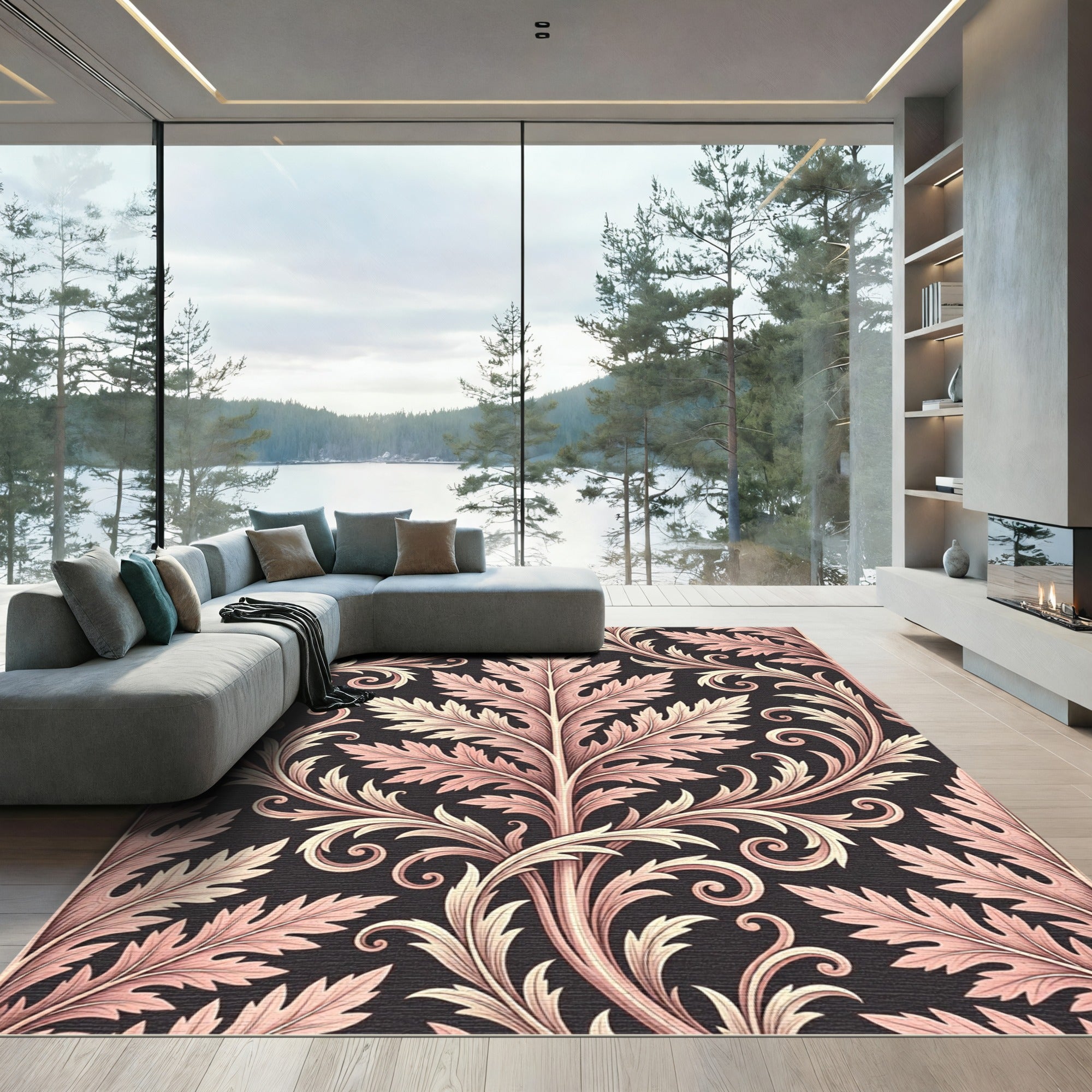 Rose Gold Acanthus Scrollwork Rug