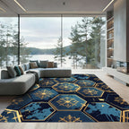 Gilded Midnight Blue Hexagon Floral Rug