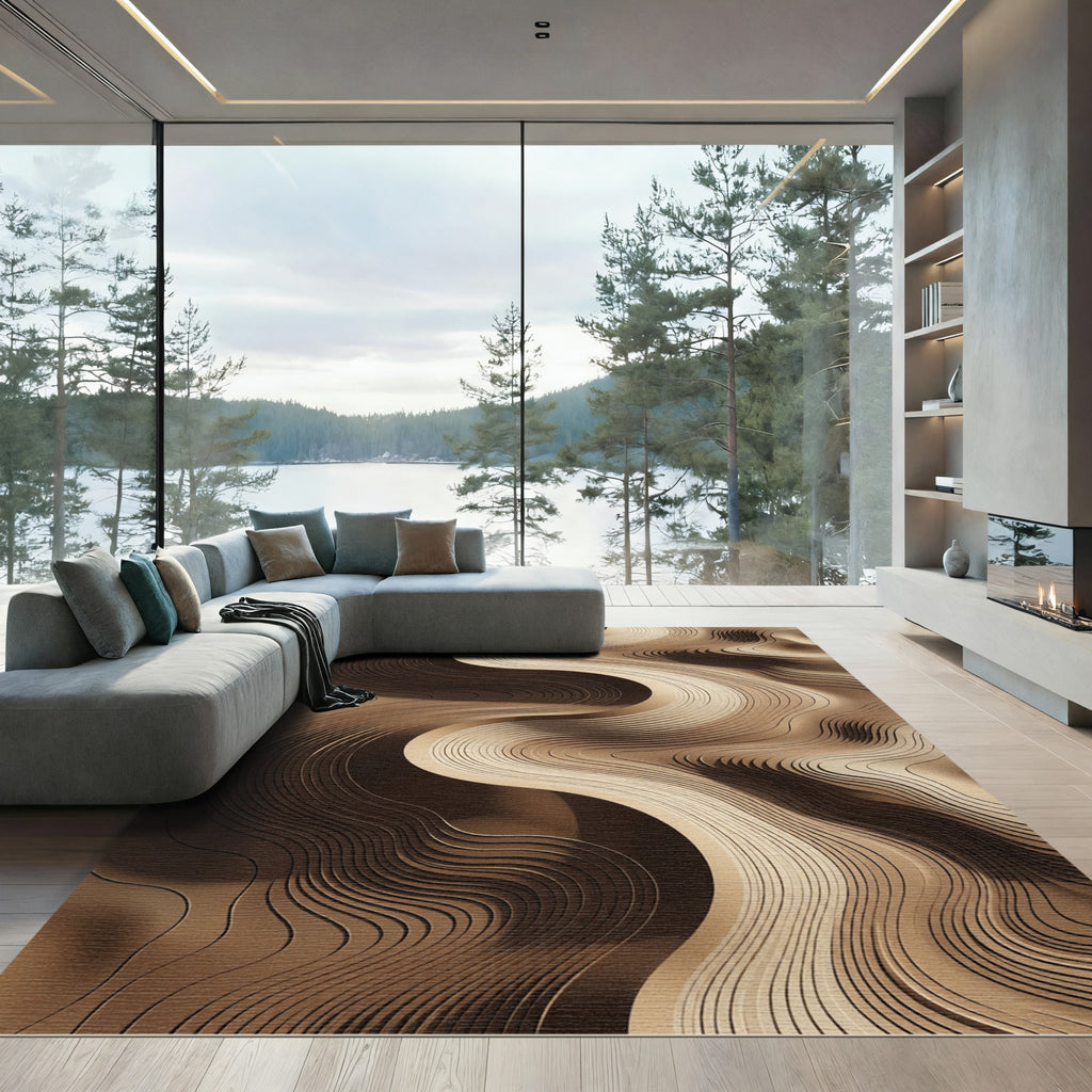 Bronze Wavy Contour Abstract Rug