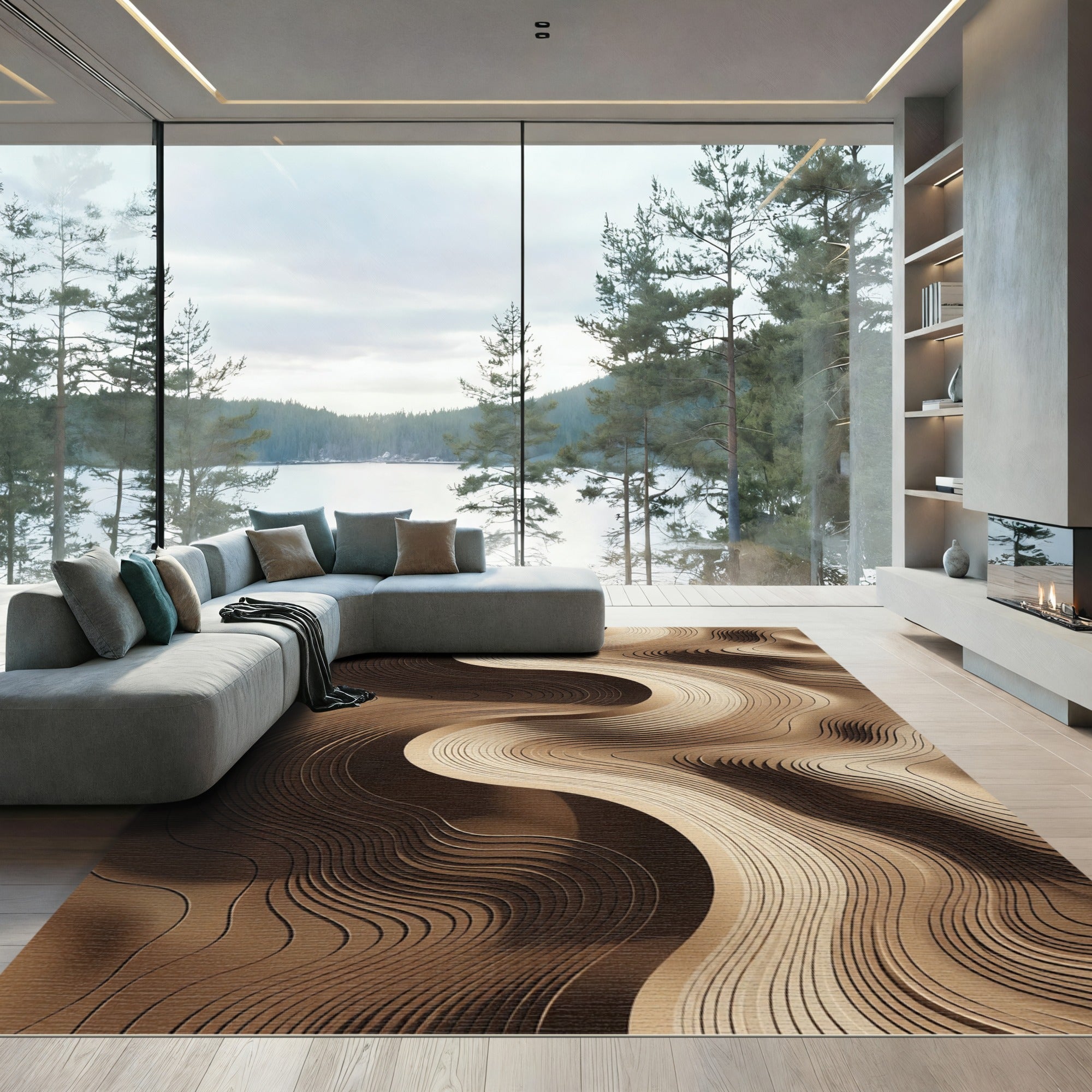 Bronze Wavy Contour Abstract Rug